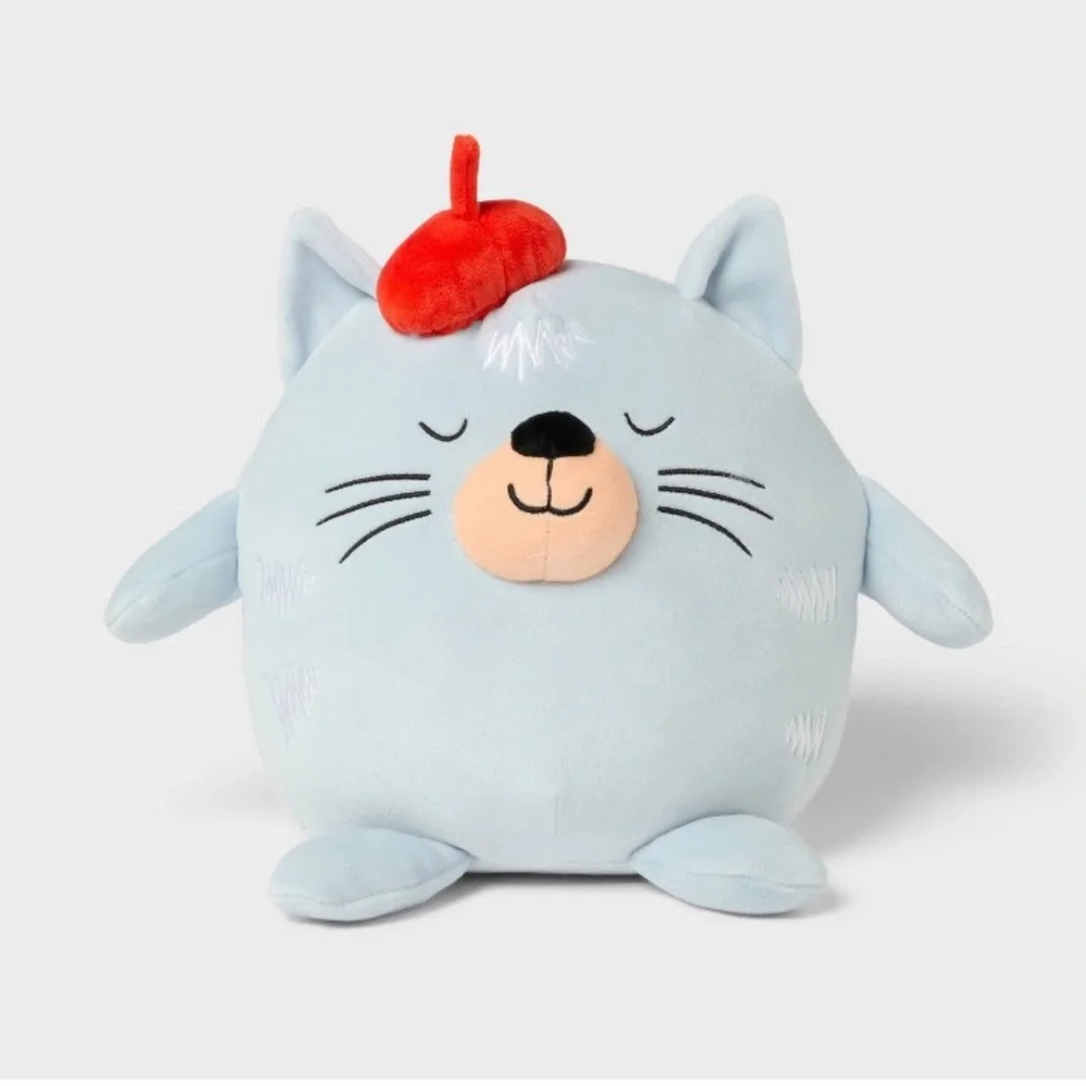 🩵Cat Kids' Mini Weighted Plush Throw Pillow Blue - Pillowfort
